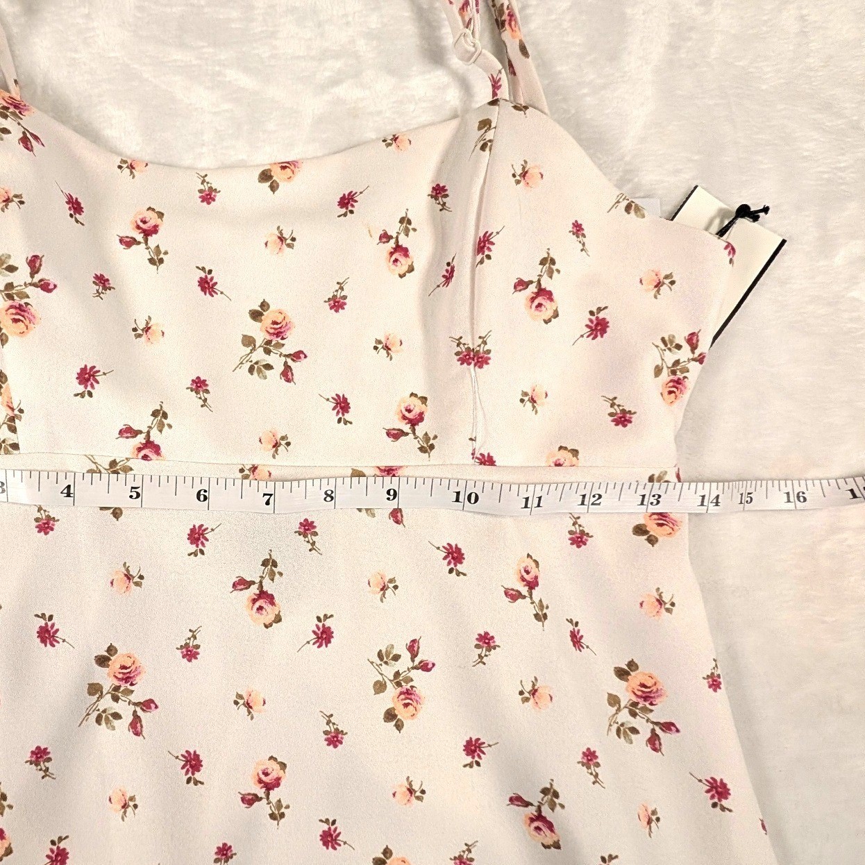 Originality Floral Cutout Back Mini Dress Cream Pink Rose Print Small Peasant
