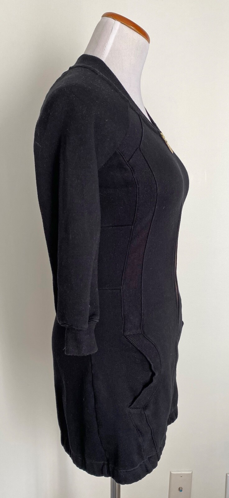 A|X Armani Exchange Black Short Mini Sweatshirt Dress w/ Gold Zipper, XS