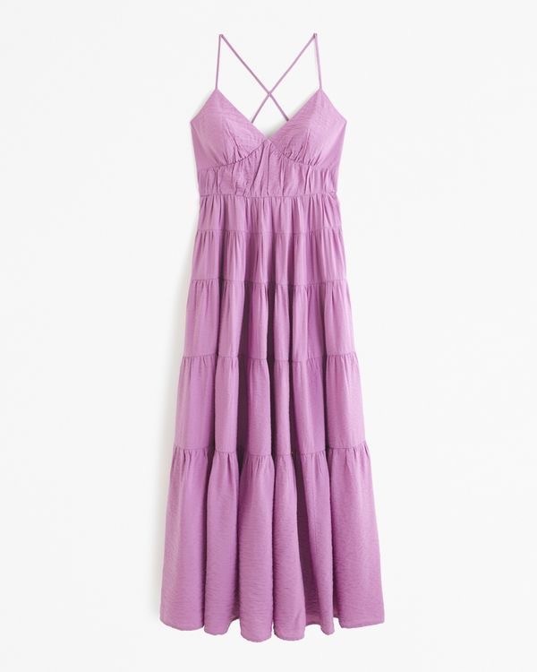Abercrombie & Fitch Flowy Tiered Maxi Dress in Purple/Pink Size XL Adjustable