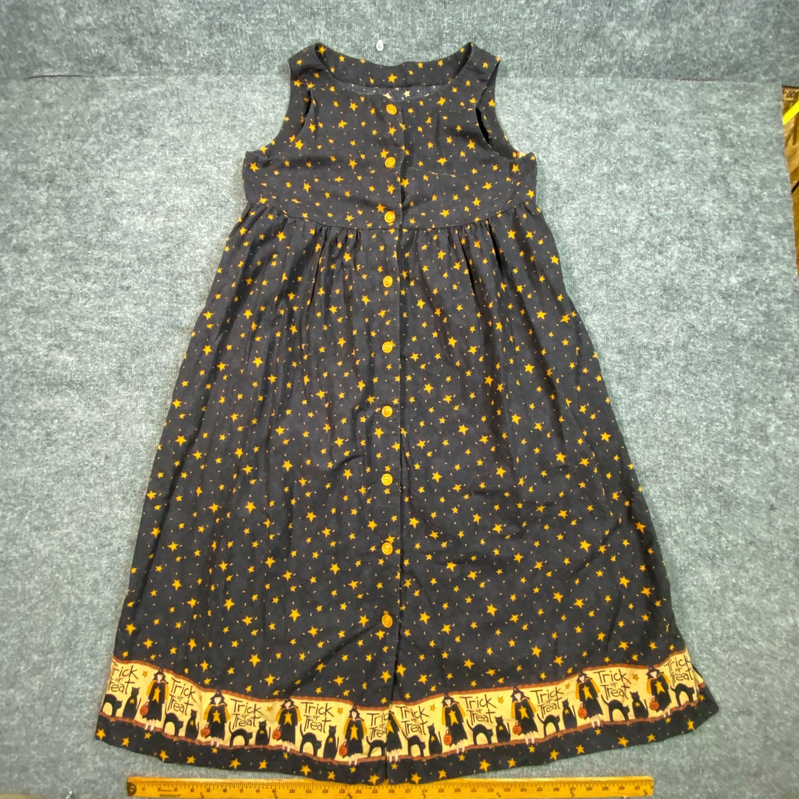 Halloween Witch Star Moon Button Front Jumper Dress Black Orange Midi XL