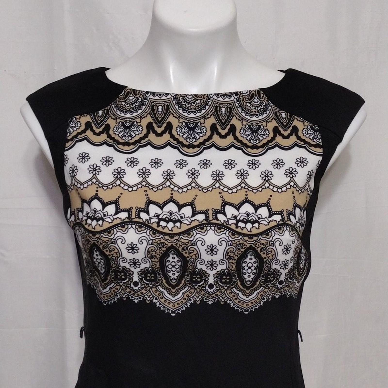 London Times Aztec Print Sleeveless Sheath Dress Sz 4 Boho Chic Workwear Office