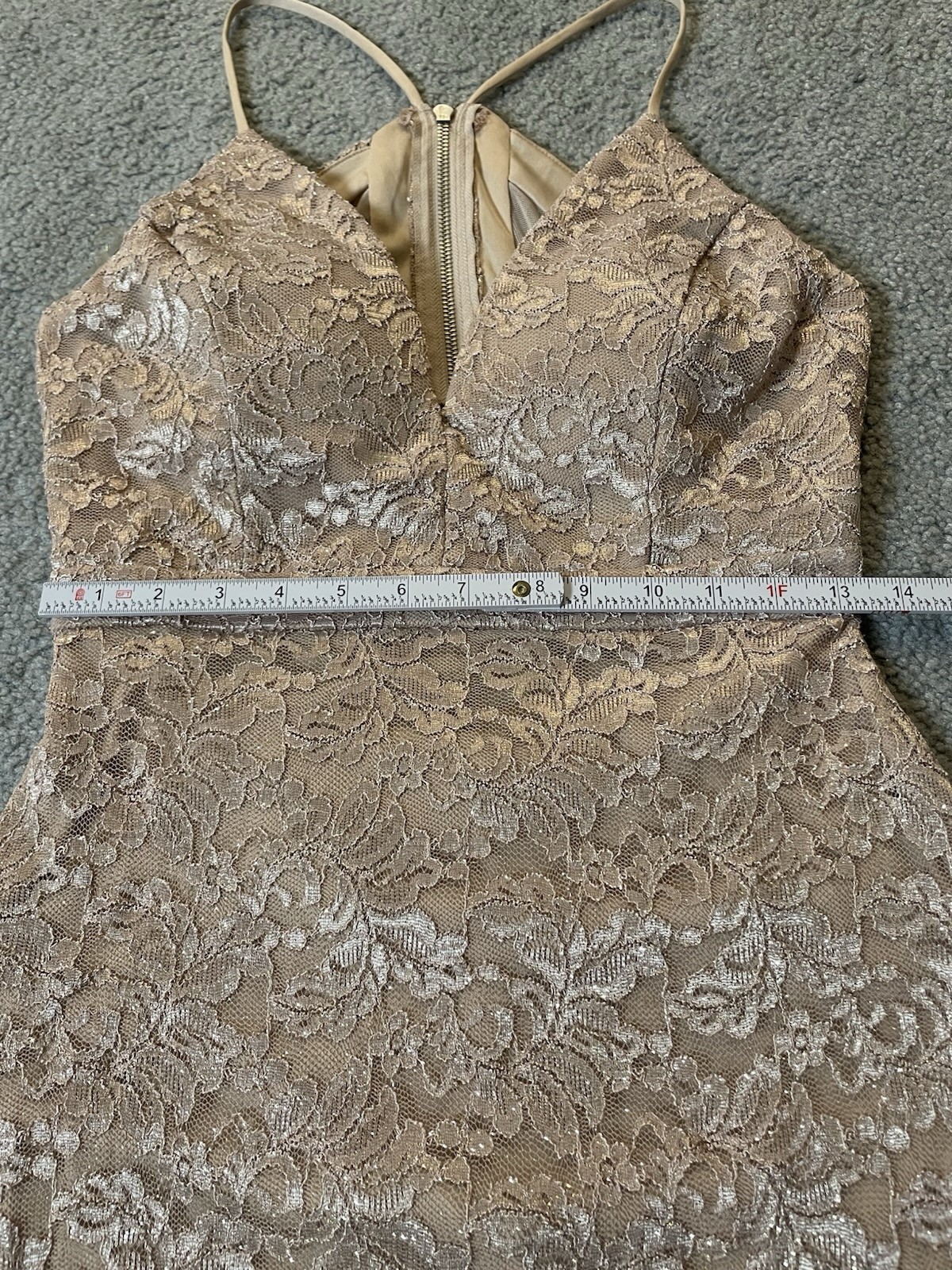 Emerald Sundae Floral Lace Cocktail Dress Sz L Mini Peach Cut Out Formal Club