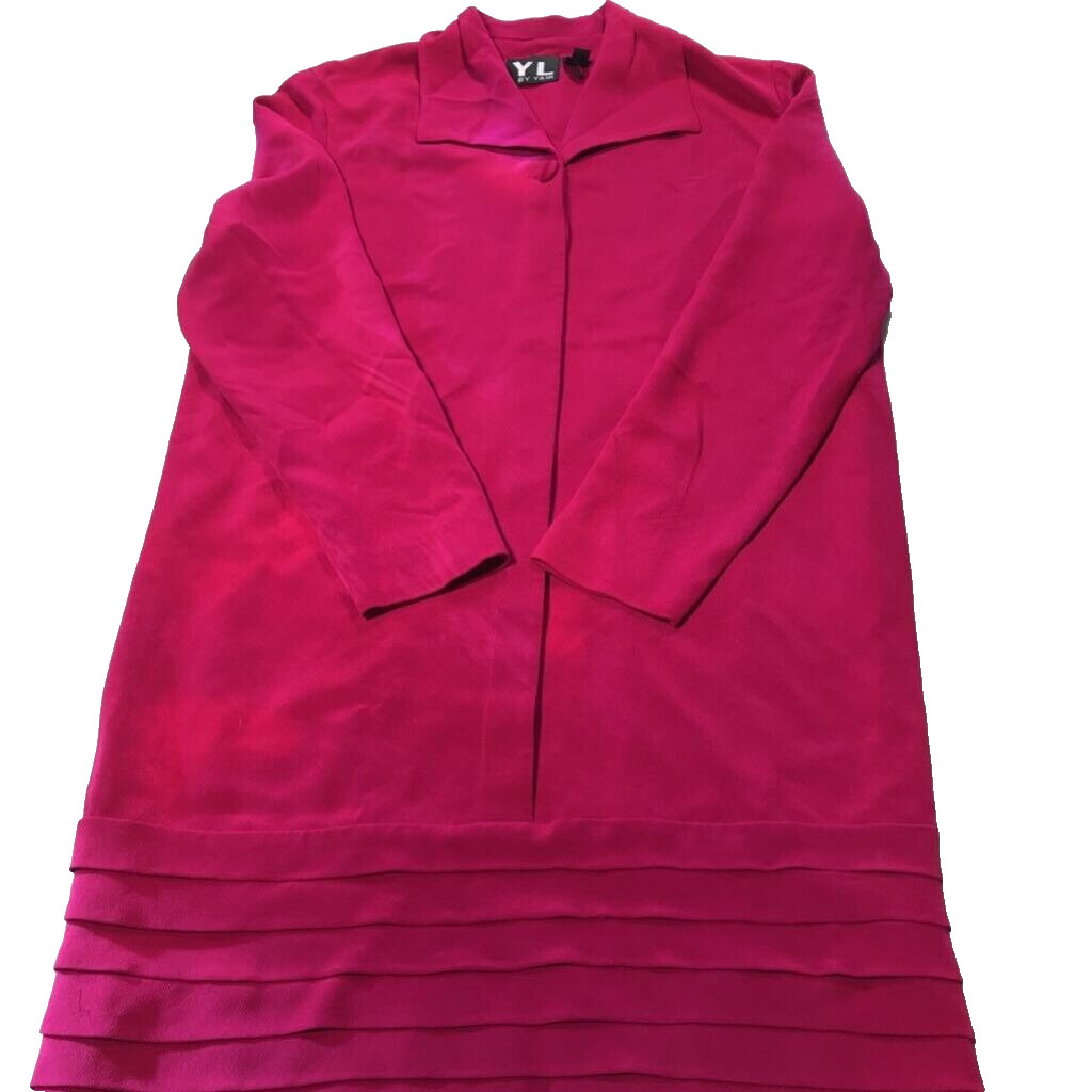 YL By YAIR Womens Shift Dress Red Tiered Spread Collar Long Sleeve 100% Silk 8