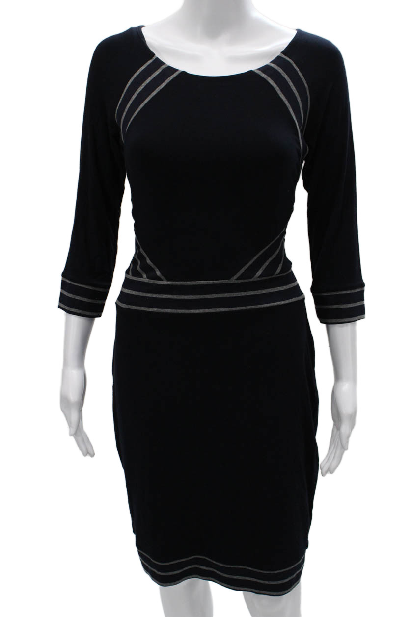 Bailey 44 Womens Bodycon Black Scoop Neck 3/4 Sleeve Mid Calf Dress Size M