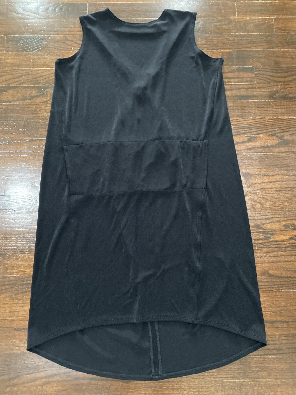CHICO’S TRAVELERS Black Slinky Sleeveless Dress Sz 2 (12/14) Pocket Cut out Back