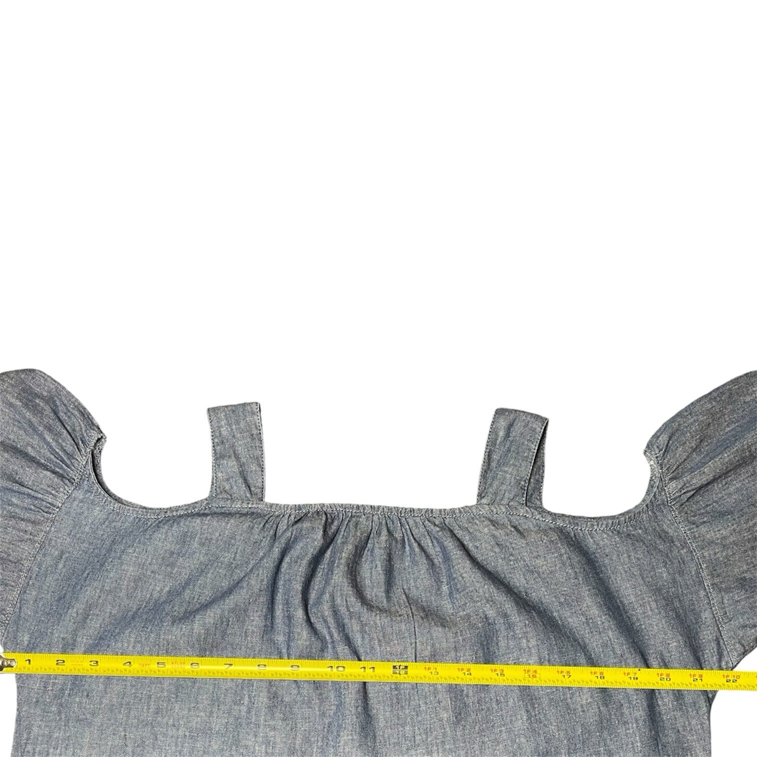 Madewell Blue Linen Blend Chambray Midi Shift Dress Cold Shoulder Relaxed Fit, M