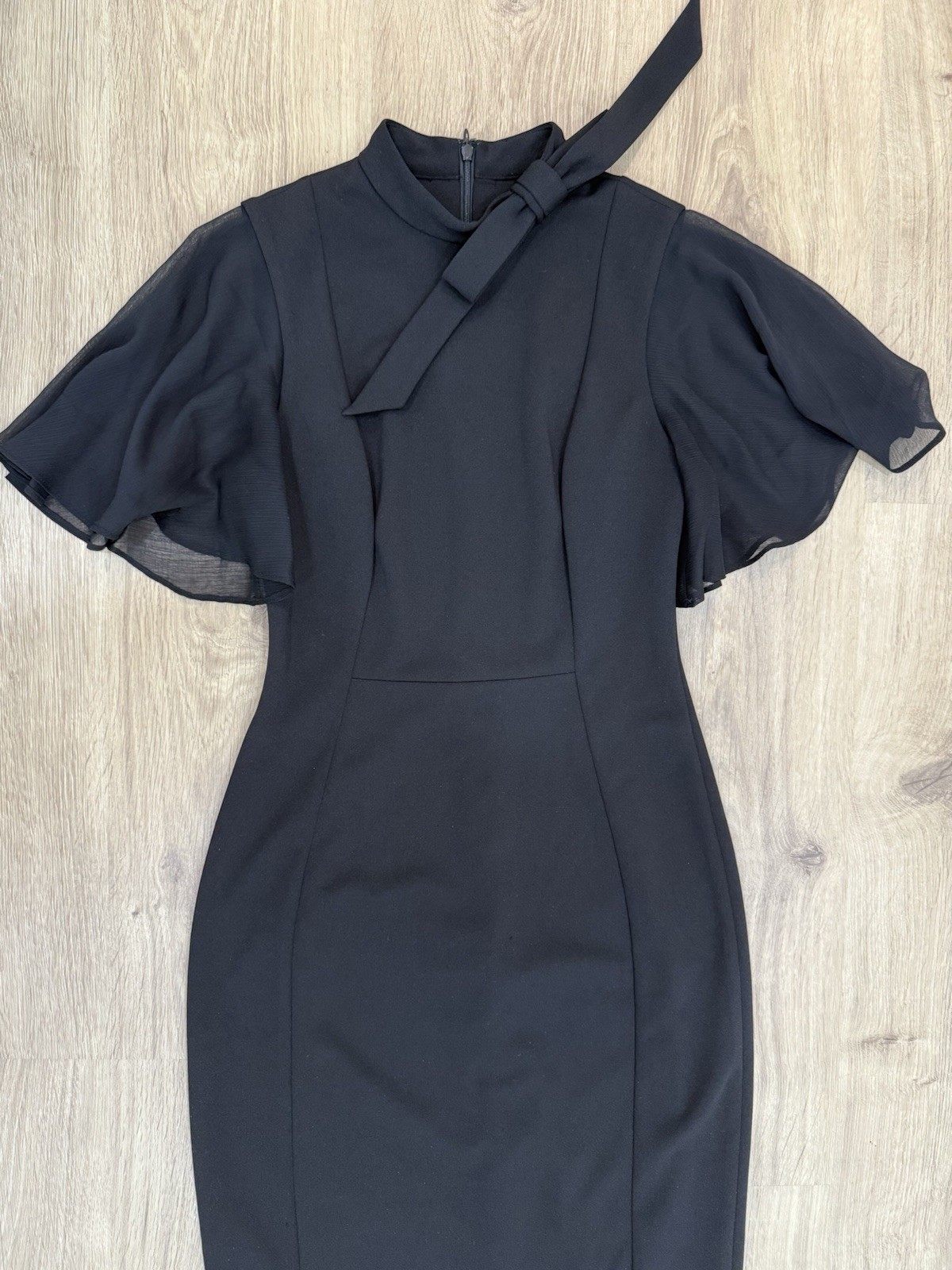 Calvin Klein Womens Black dress Size 2 Ruffle sleeve sheath knee-length party