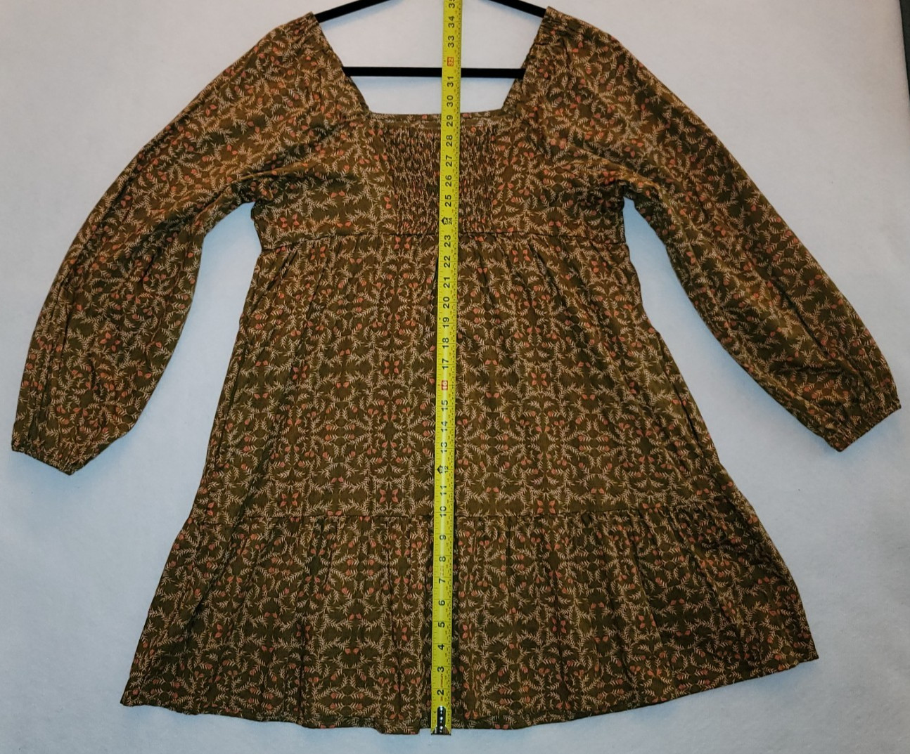 Universal Thread Olive Green Floral Smocked Tiered Mini Dress Boho Size Medium