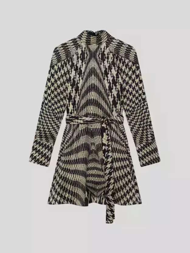 REISS Ester Placed Monochrome Black & Cream Dogtooth Print Mini Dress UK8 UK10