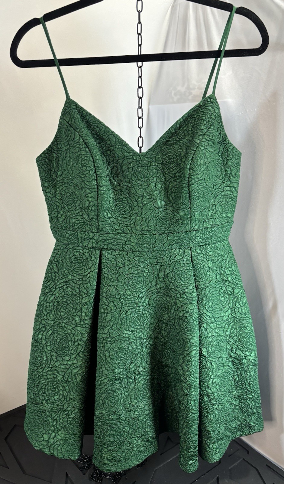Audrey Parks Francesca Green Jacquard Strappy Mini Holiday Prom Party Dress Sz M