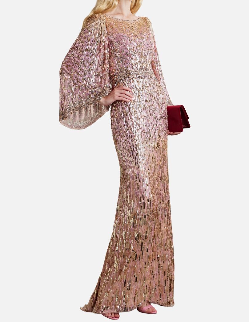 Jenny Packham Women’s Pink Sequins Embellished Boatneck Ines Dress Size 2