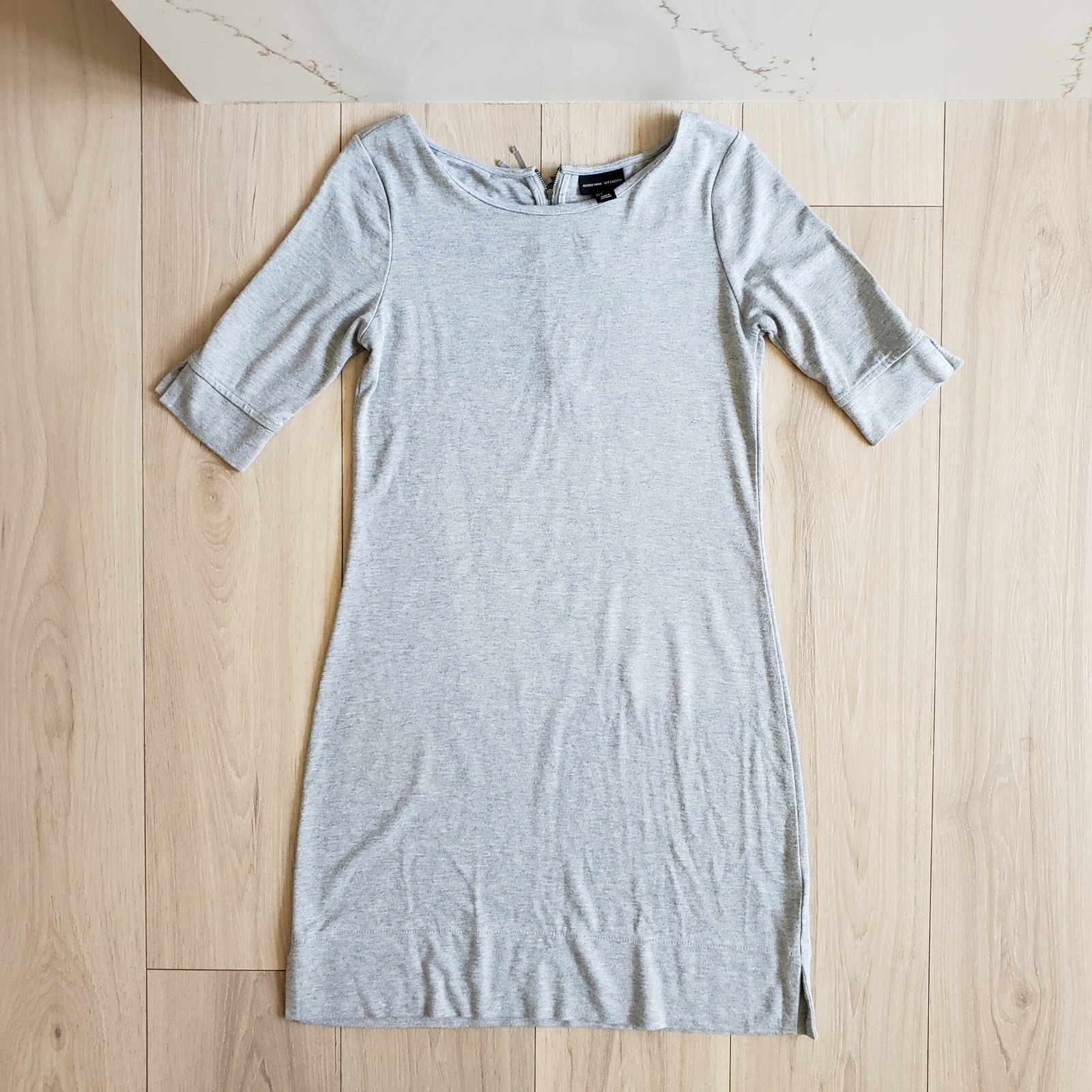 Adrienne Vittadini Dress Women Small Gray Short Sleeve Casual Shift Shirt Mini
