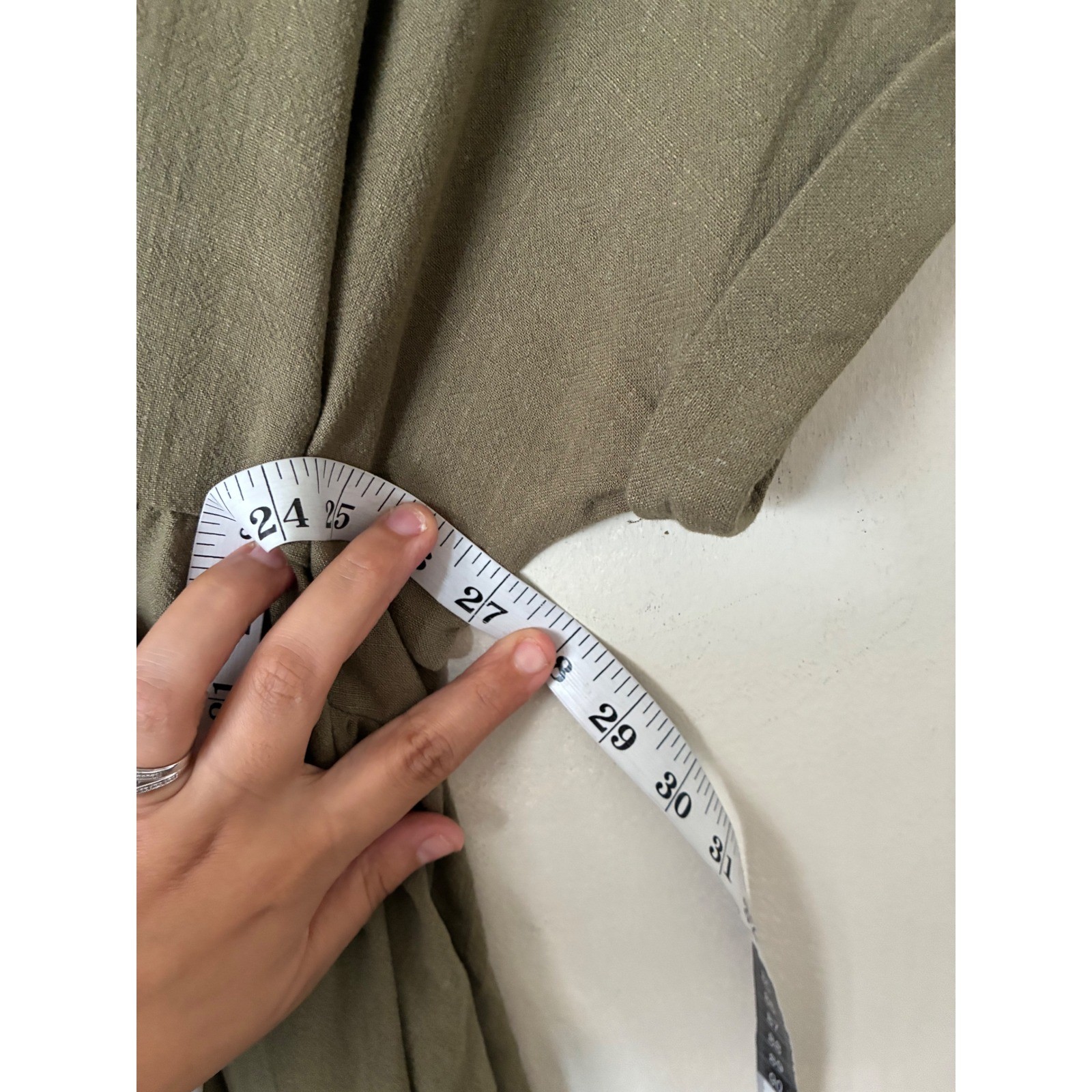 Suzanne Betro Simple Olive Green Linen Blend V-Neck Empire Waist Midi Dress 3X