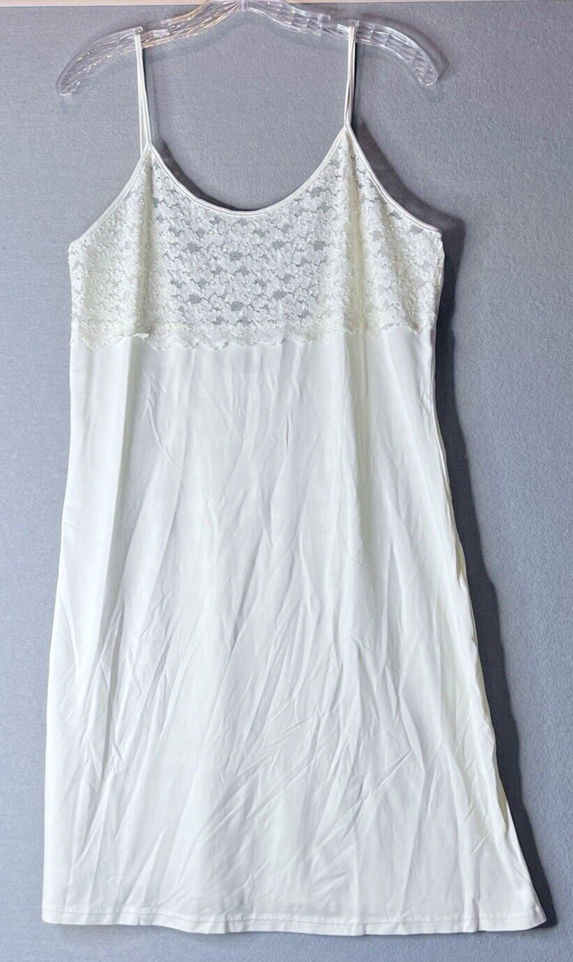 VALERIE STEVENS Mini Slip Dress Large L Ivory Lace Dainty Fairycore Stretchy