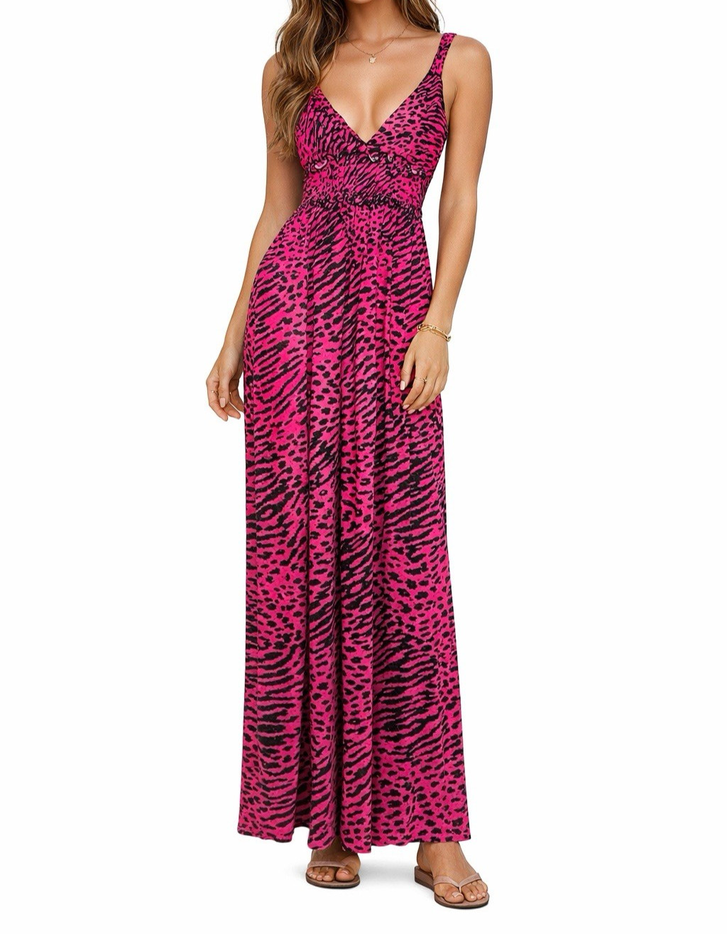 Y2k Lucy Love Babydoll Maxi Dress XS Boho Festival Indie Leopard Retro Pink 90s