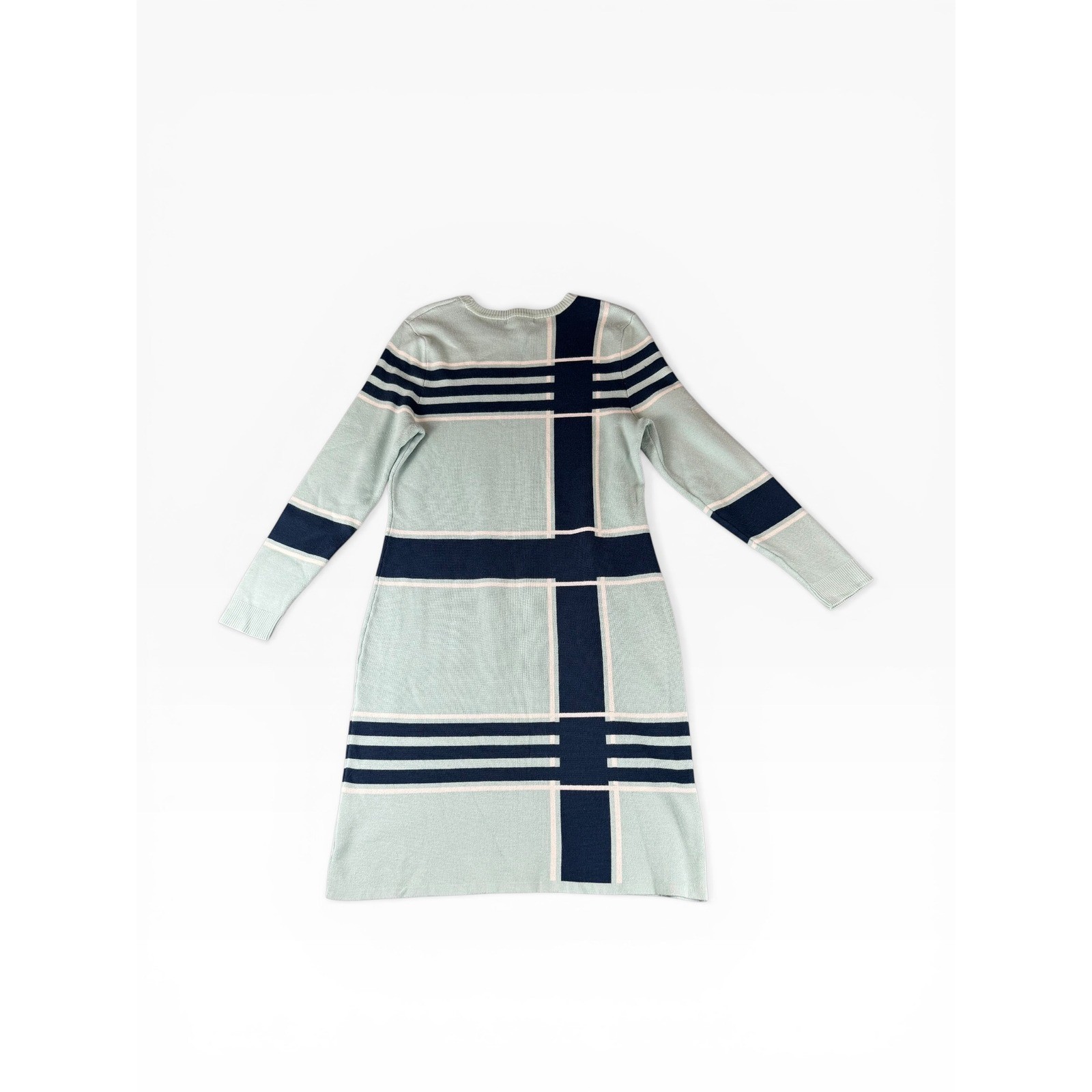 Eva Mendes New York & Company Mint Green Plaid Knit Sweater Dress Womens M
