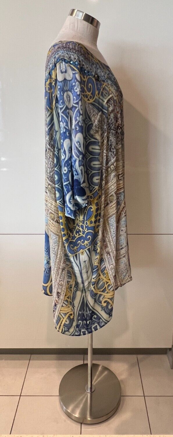 CAMILLA Blue/Yellow Medusa Print, Beads,Crystals Kaftan Dress ONE SIZE