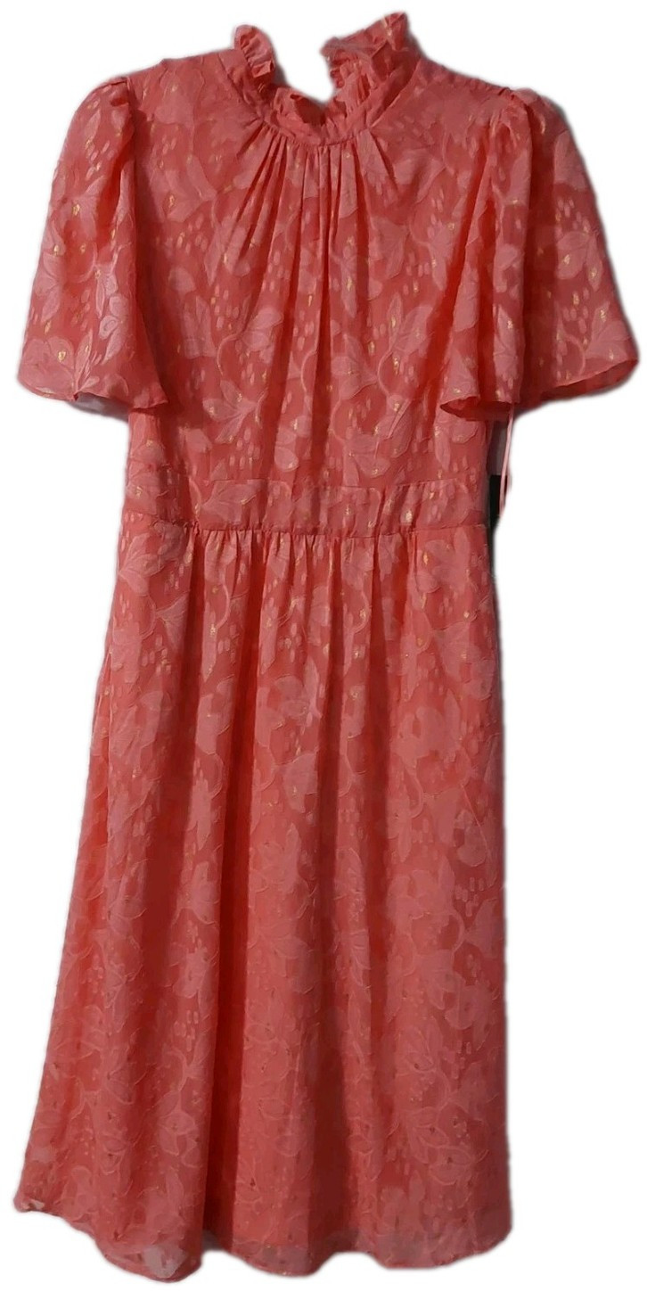 Maia Womens Dress Size 8 Pink Gold Ruffled Bright Flutter Sleeve Fairy