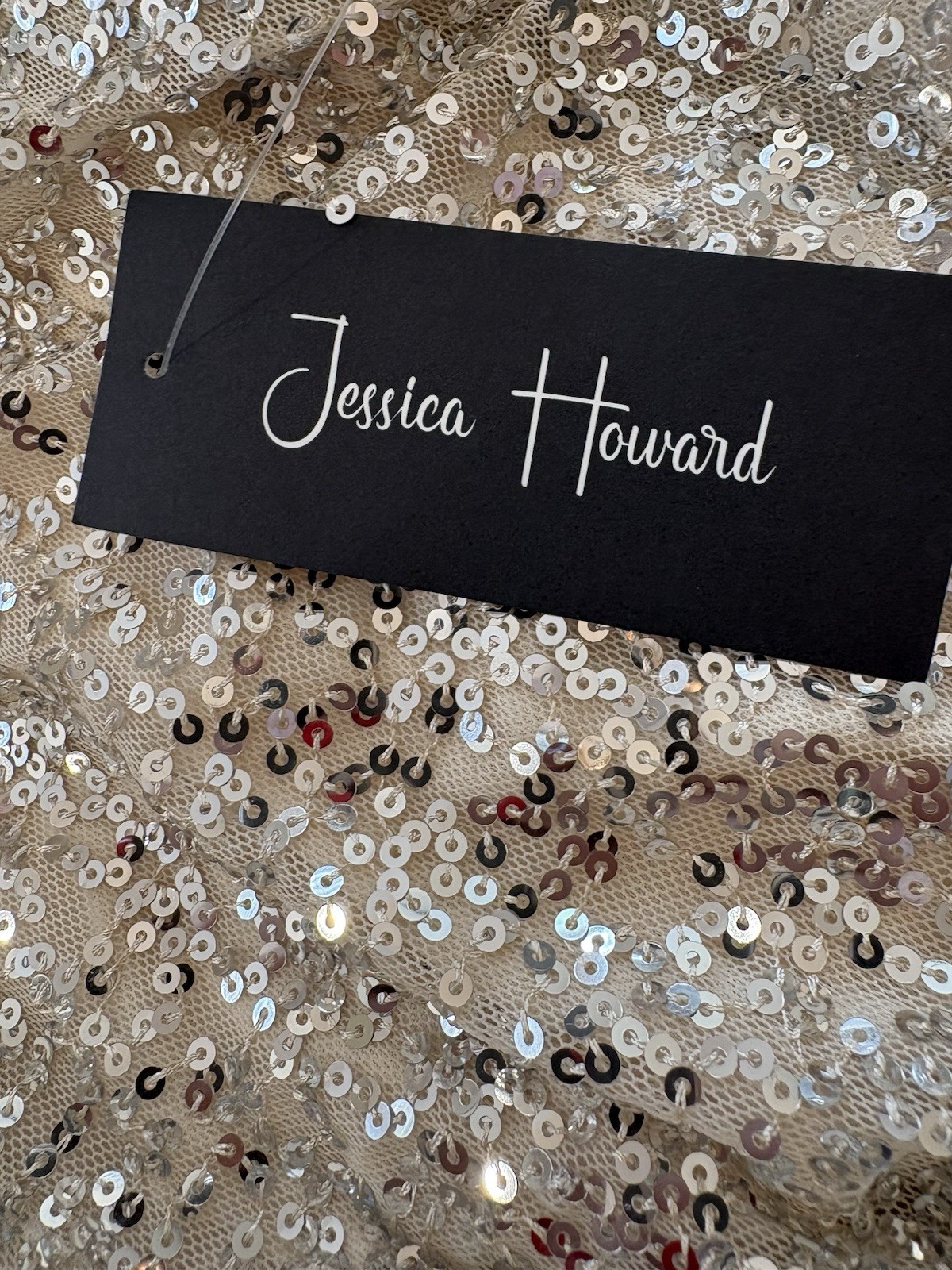 Jessica Howard Gold Sequin Sheath Dress Balloon Long Sleeve Round Neck 14P