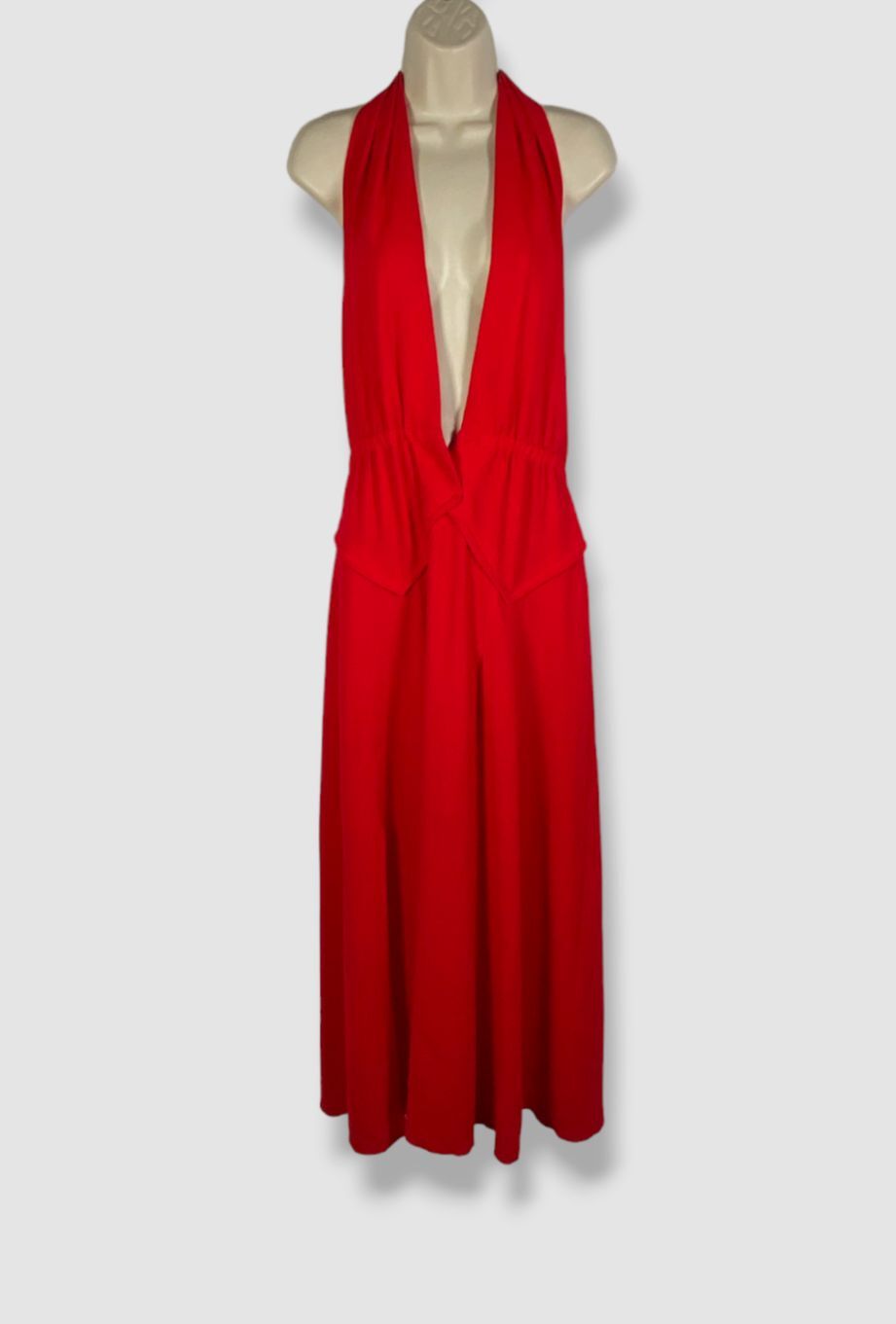 $1425 Roland Mouret Women’s Red Plunge Sleeveless A-Line Dress Size 8