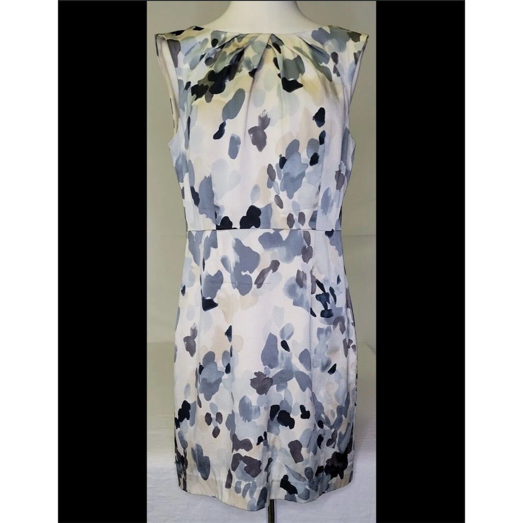 Ann Taylor Women’s White, Blue Watercolor Print Silk Sheath Dress, Size 4