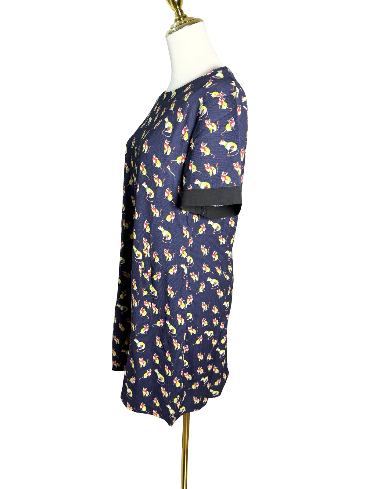 SM Wardrobe AW-33 Cat Print Short Sleeve Mini Dress