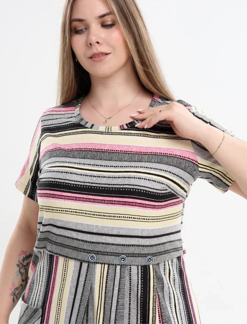 Womens 2XL Gray Cotton Knit Short Sleeve Casual House Dress Print Lounge Dress