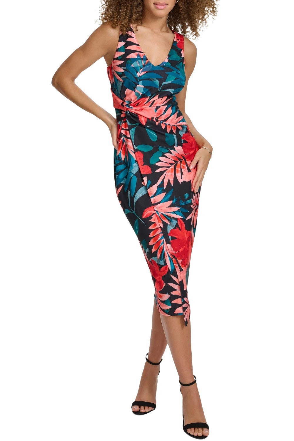 Siena Womens Printed Crepe Scuba Bodycon Midi Dress XL Black Multi – $128