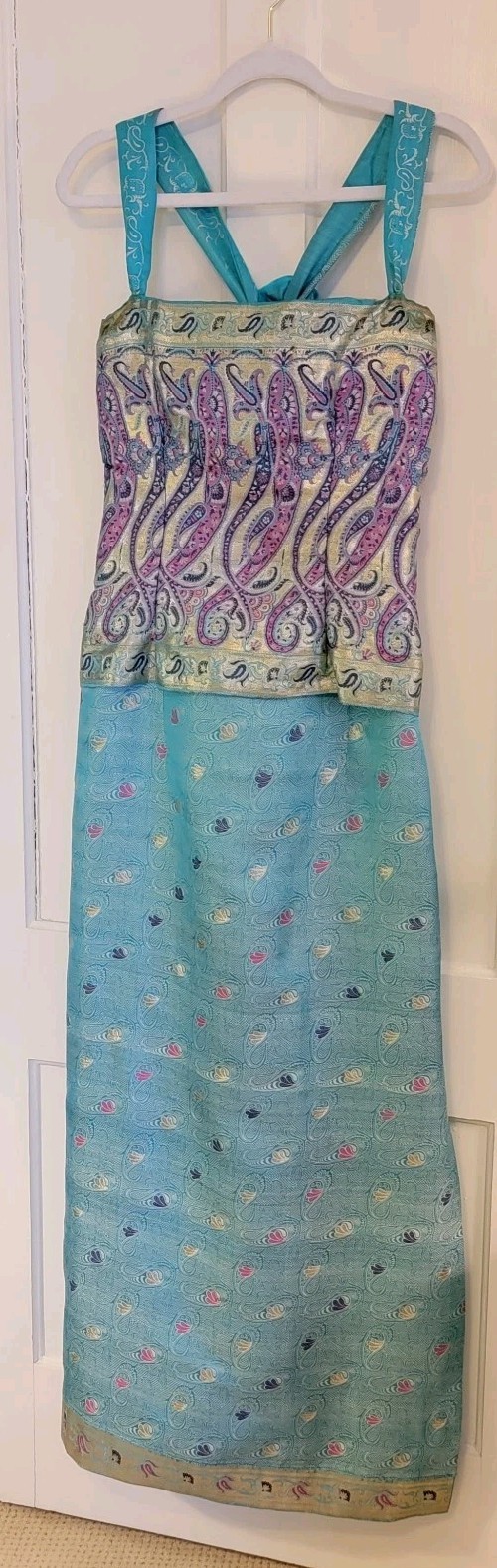 Handcrafted Formal Gown | Gold Turquoise Purple – Size 4
