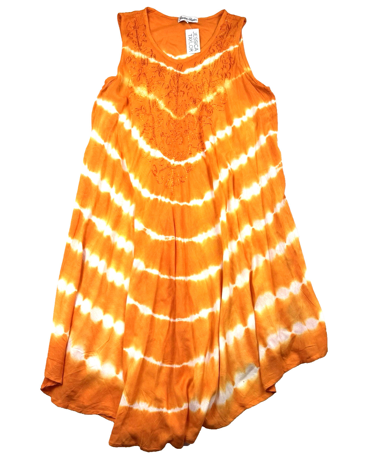 Jessica Taylor Bohemian Orange & White Tie-Dye Dress One Size Embroidered NEW