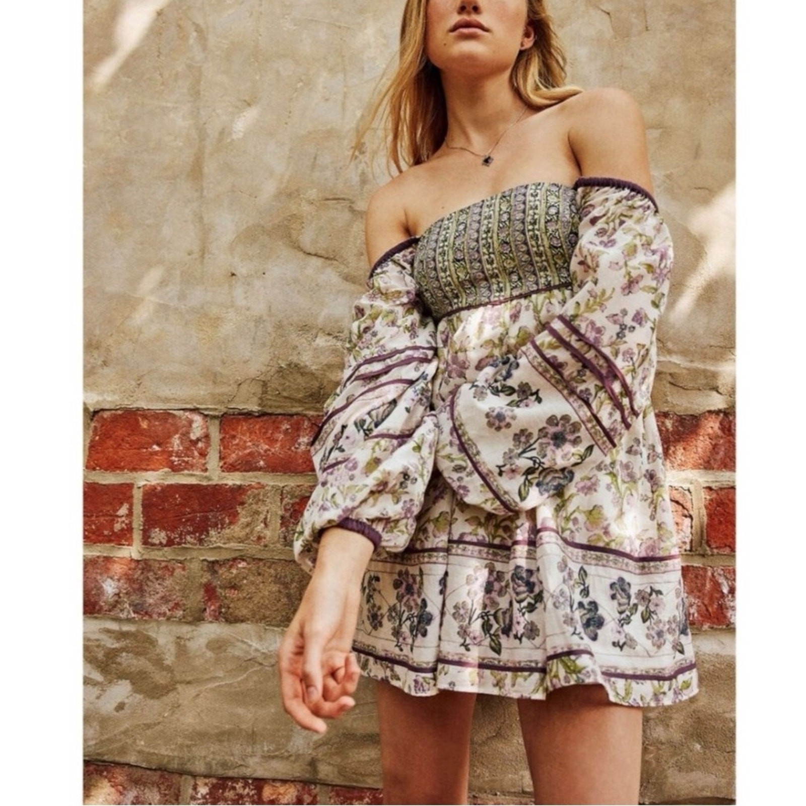 Free People Bohemian Retro 70s Endless Afternoon Floral Mini Dress Medium