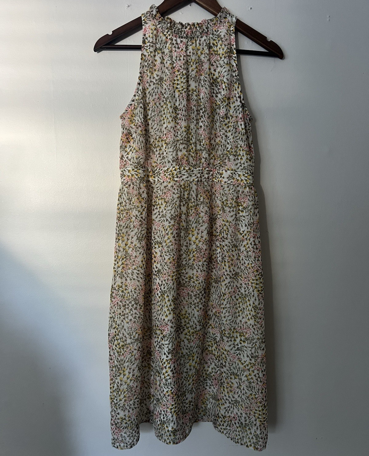 LOFT women’s cottage floral white/green/pink sleeveless midi dress, 4P, NWT