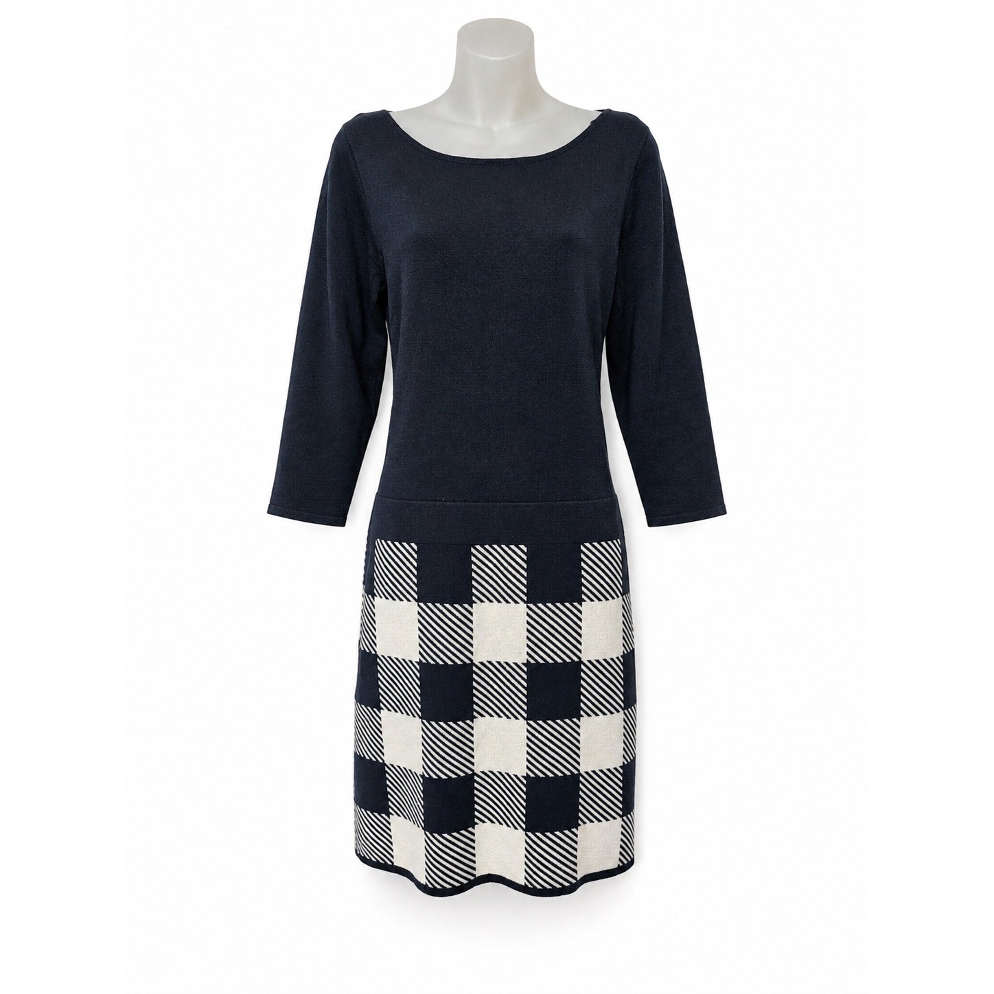 Lauren Ralph Lauren Navy Buffalo Plaid Knit Sheath Dress Large 250528074006