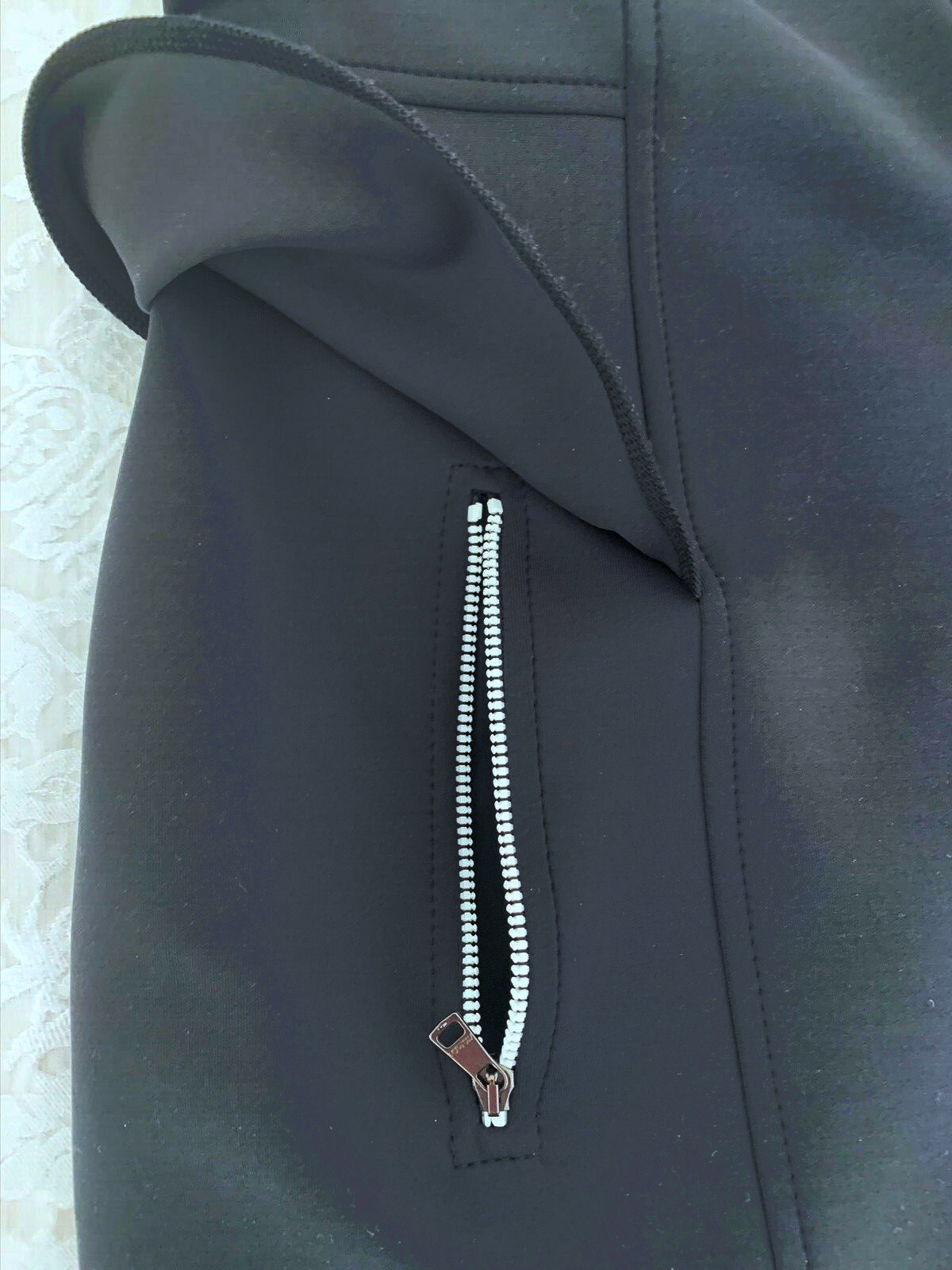 Dress black N4 Marc Cain 40 flounce softshell scuba jersey white eye-catcher