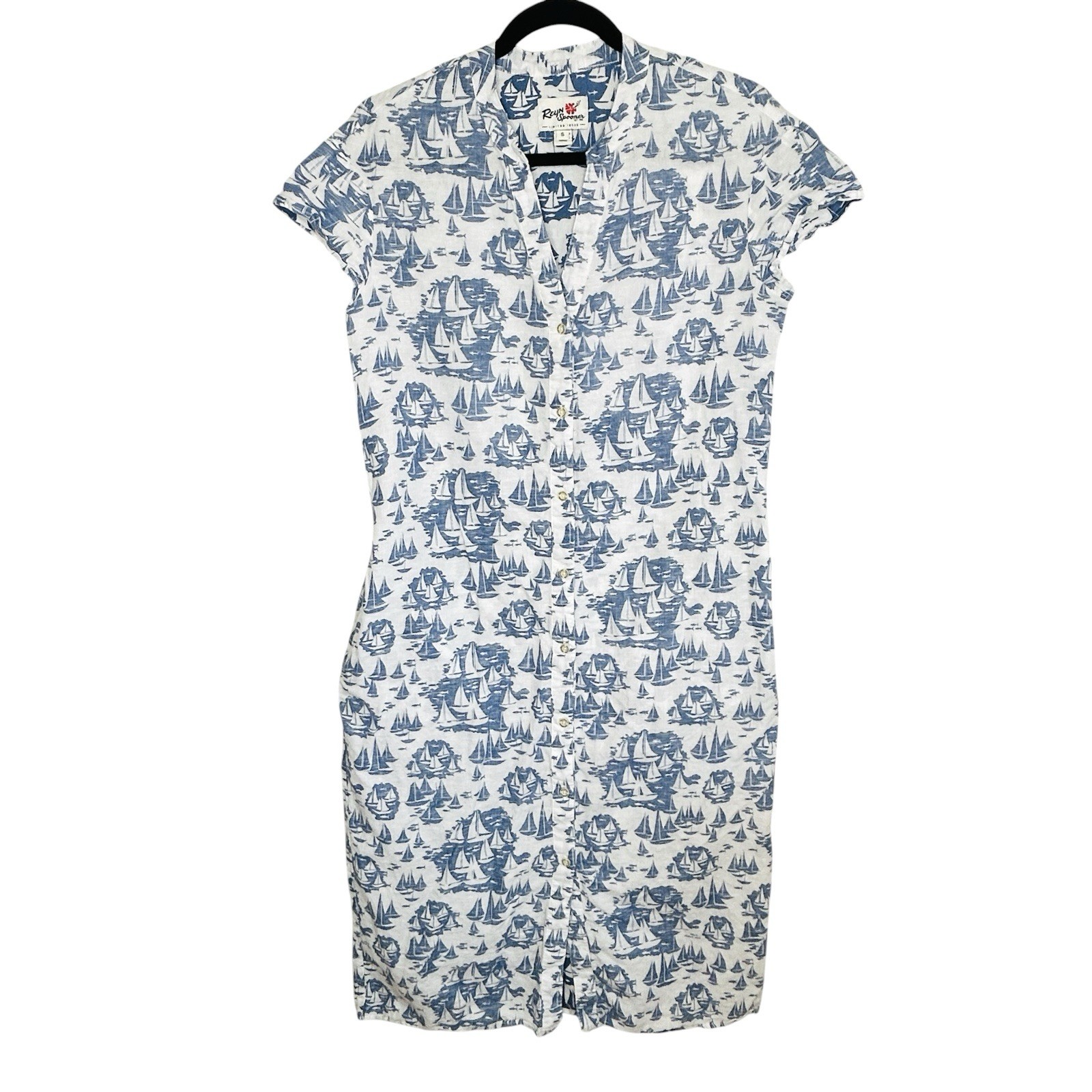Reyn Spooner Nautical Cotton Linen Shirt Dress Small Coastal Resort Preppy Midi