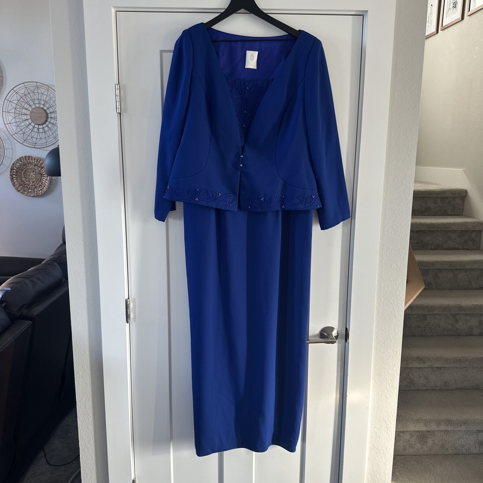 Watters & Watters Sz 20 MOB MOG Long Gown & Blazer Cobalt Blue Sheath Embroidery