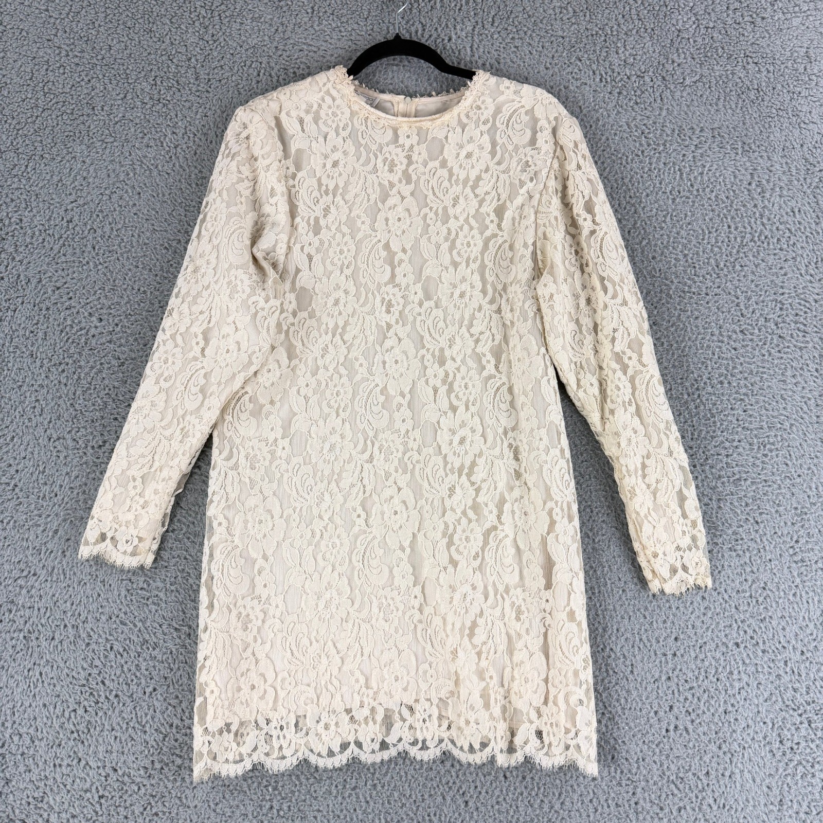 Jessica McClintock Lace Dress Womens 10 Cream Long Sleeve Vintage Floral Bridal
