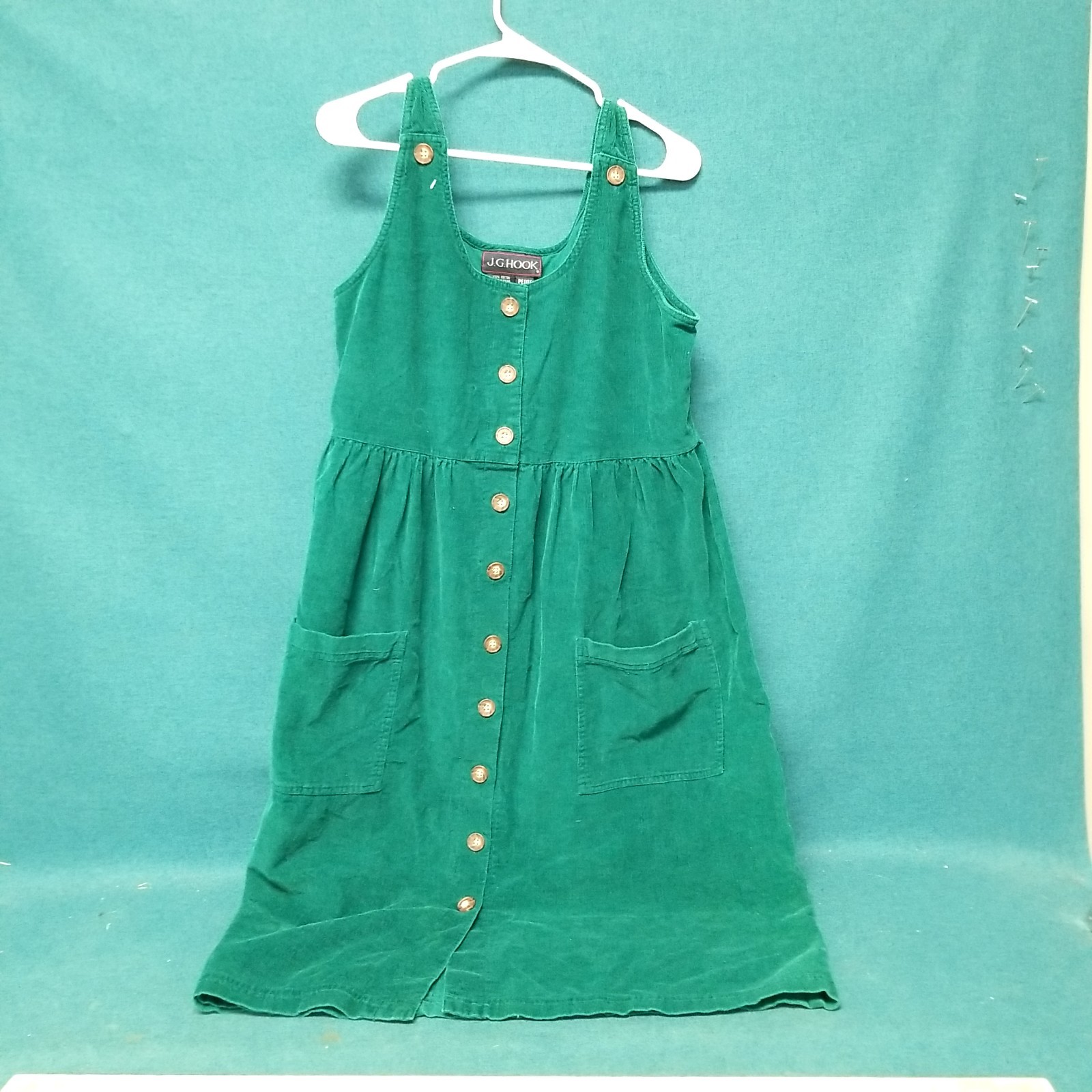 VTG 80s 90s J.G. Hook Green Corduroy Overall Style Maxi Dress Women’s SZ L Petit