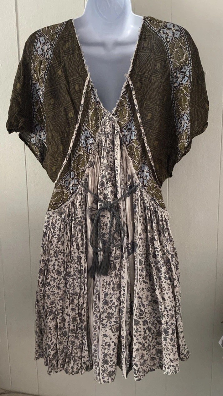 Free People Wild World Floral Mini Tunic Dress Size Small Pockets Boho Flowy