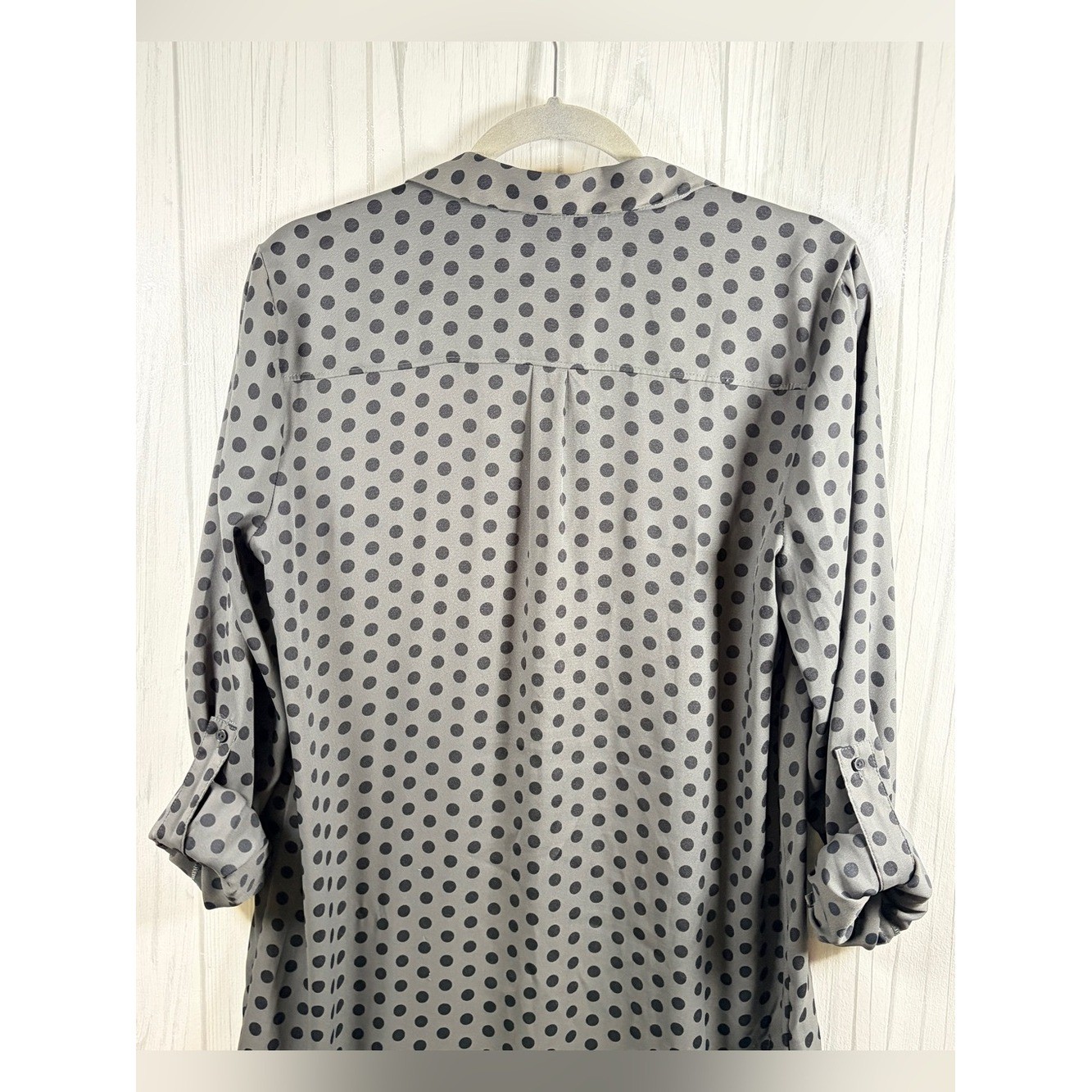 LOFT Lightweight Grey and Black Polka-Dot Mini Shift Shirt Dress, Medium