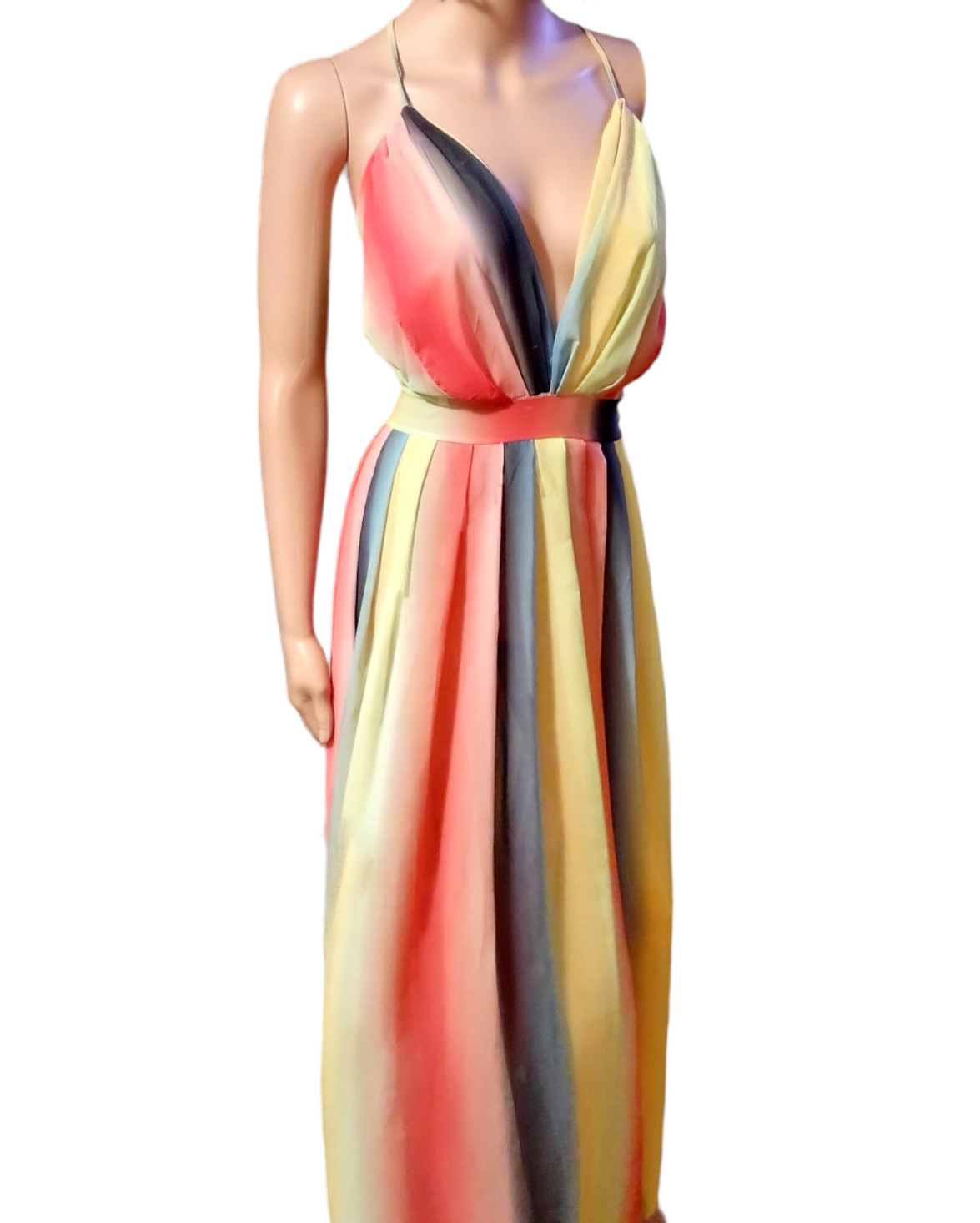 Sexy Flowing Maxi SunDress Halter Back Long Casual Boho Beach Cocktail Dress L