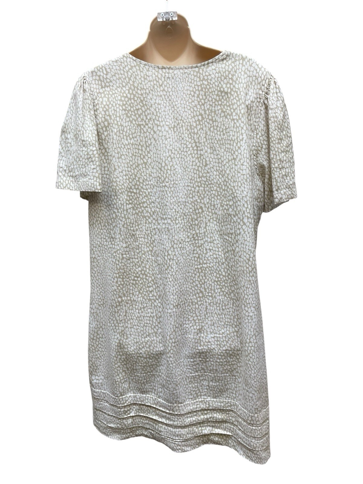 Original Nicole Miller XL Linen Blend Tunic Top V Neck Beige Short Sleeve