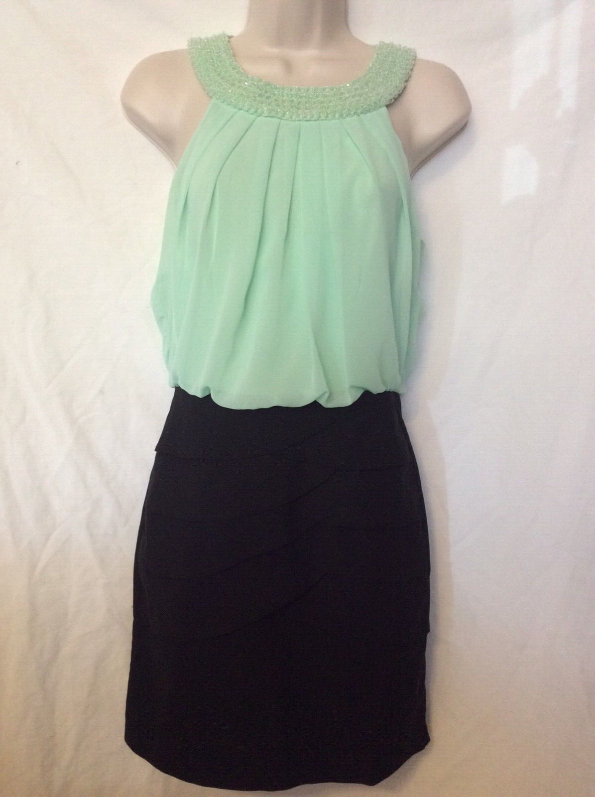Mint Black B. Darlin Dress Size 5/6 or Size 9/10 Sleeveless Beaded Neckline