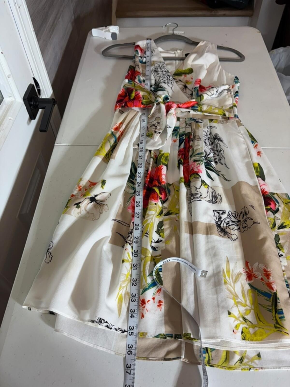 White House Black Market Floral Wrap Midi Dress with Red & Green Accents 1434