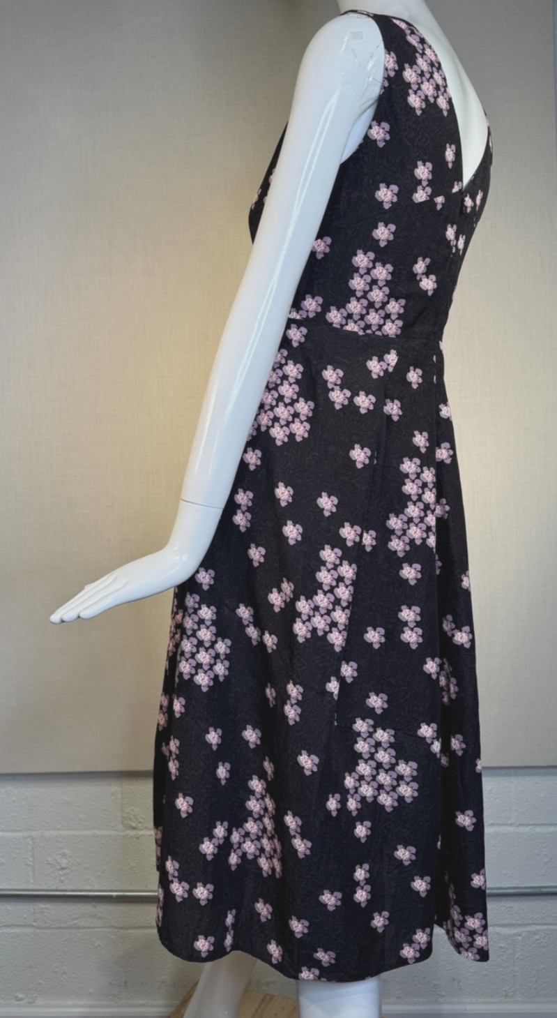 2014 MARNI Cherry Blossom Print Viscose Linen Deep V-Neck Sun Dress SIZE IT38 S