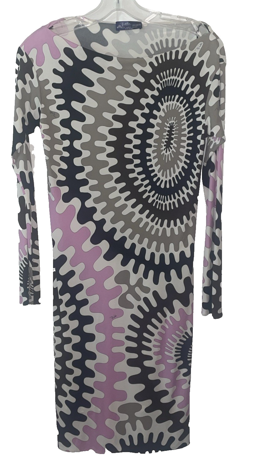 Women’s Emilio Pucci Long Sleeve Pink Brown & Gold Dress Size 4