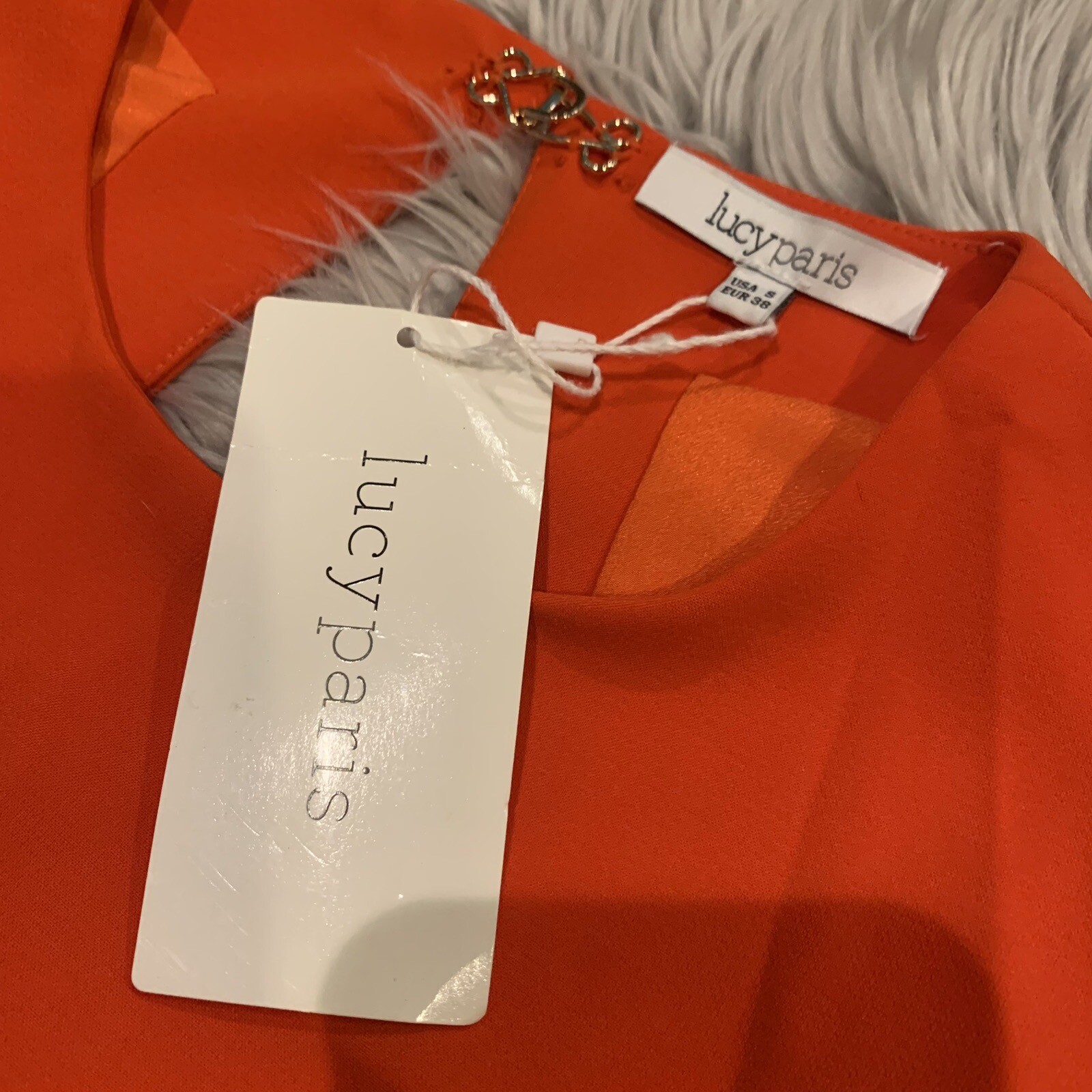 Lucy Paris Dress Red Orange Bell Sleeve Open Back Fit & Flare Size Small New