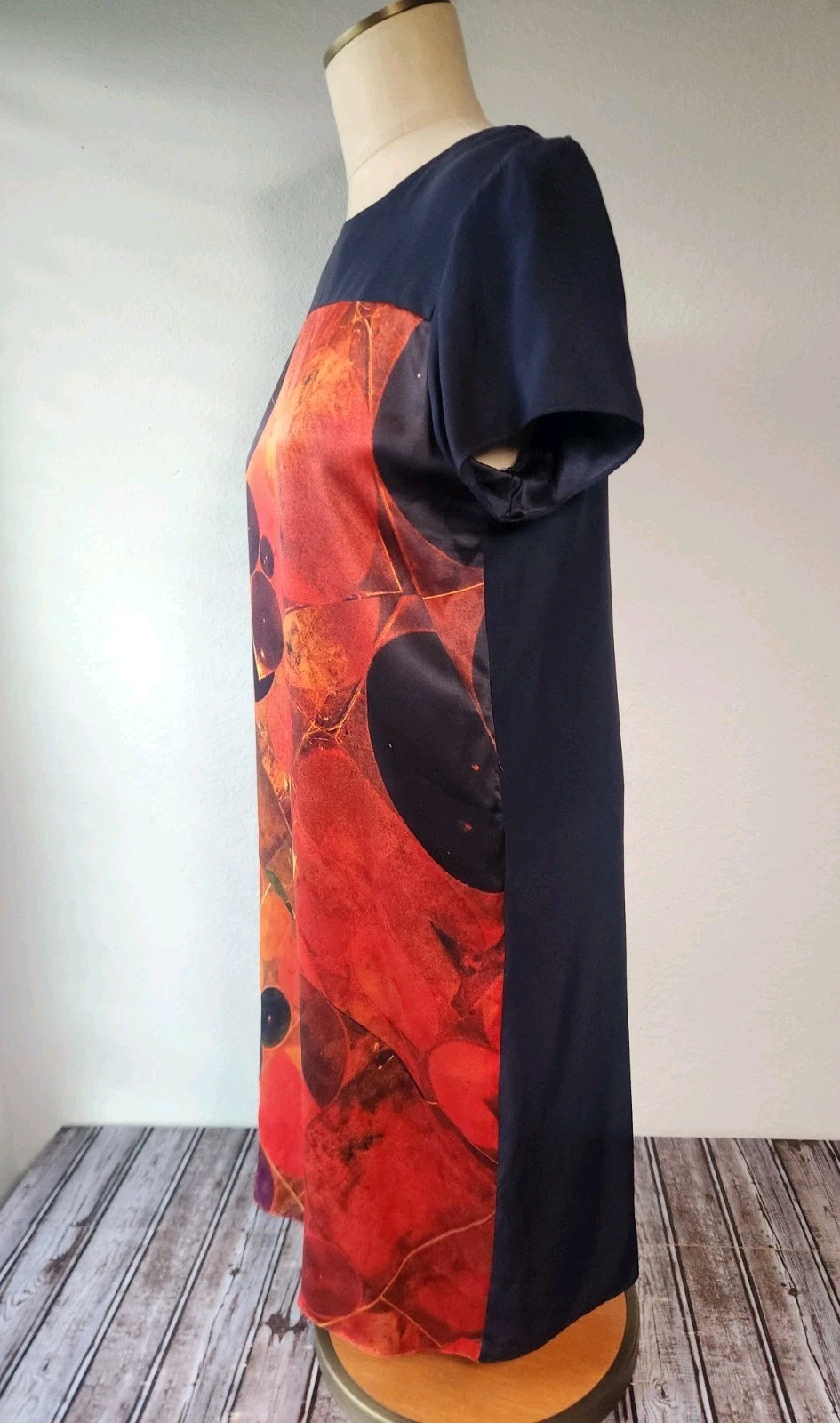 Crop David Peck Womens Silk Dress Circle Pattern Navy/Red Size Not Listed