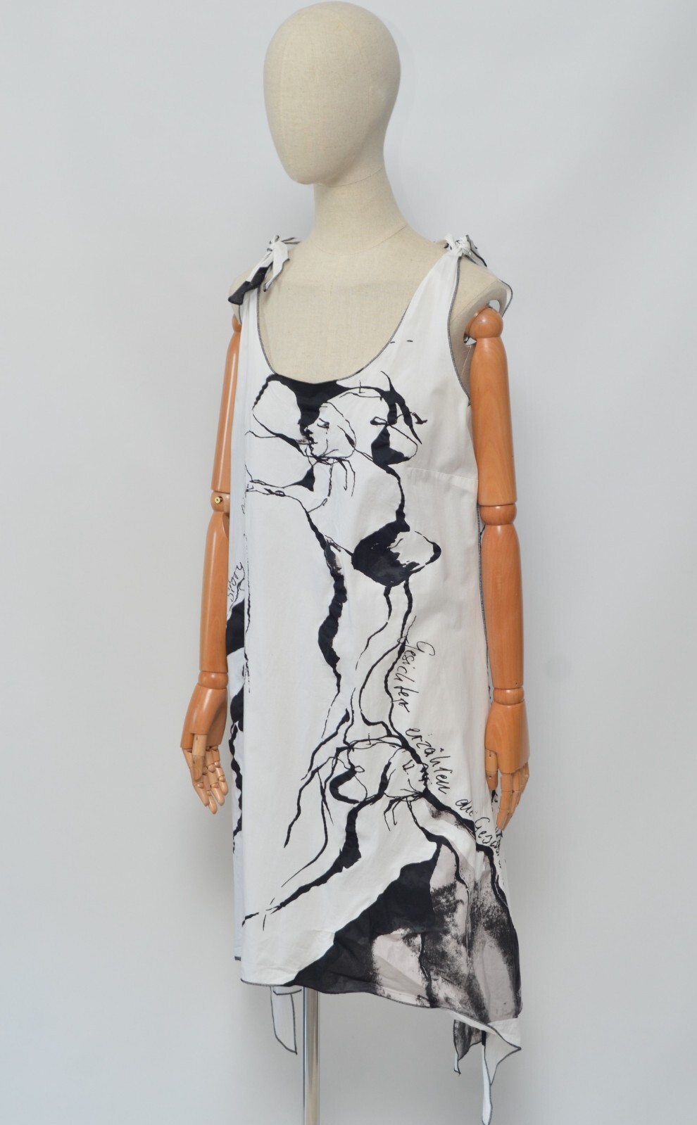 Annette Gortz Luxury White & Black Printed Light Dress Size 40 Made in Germany