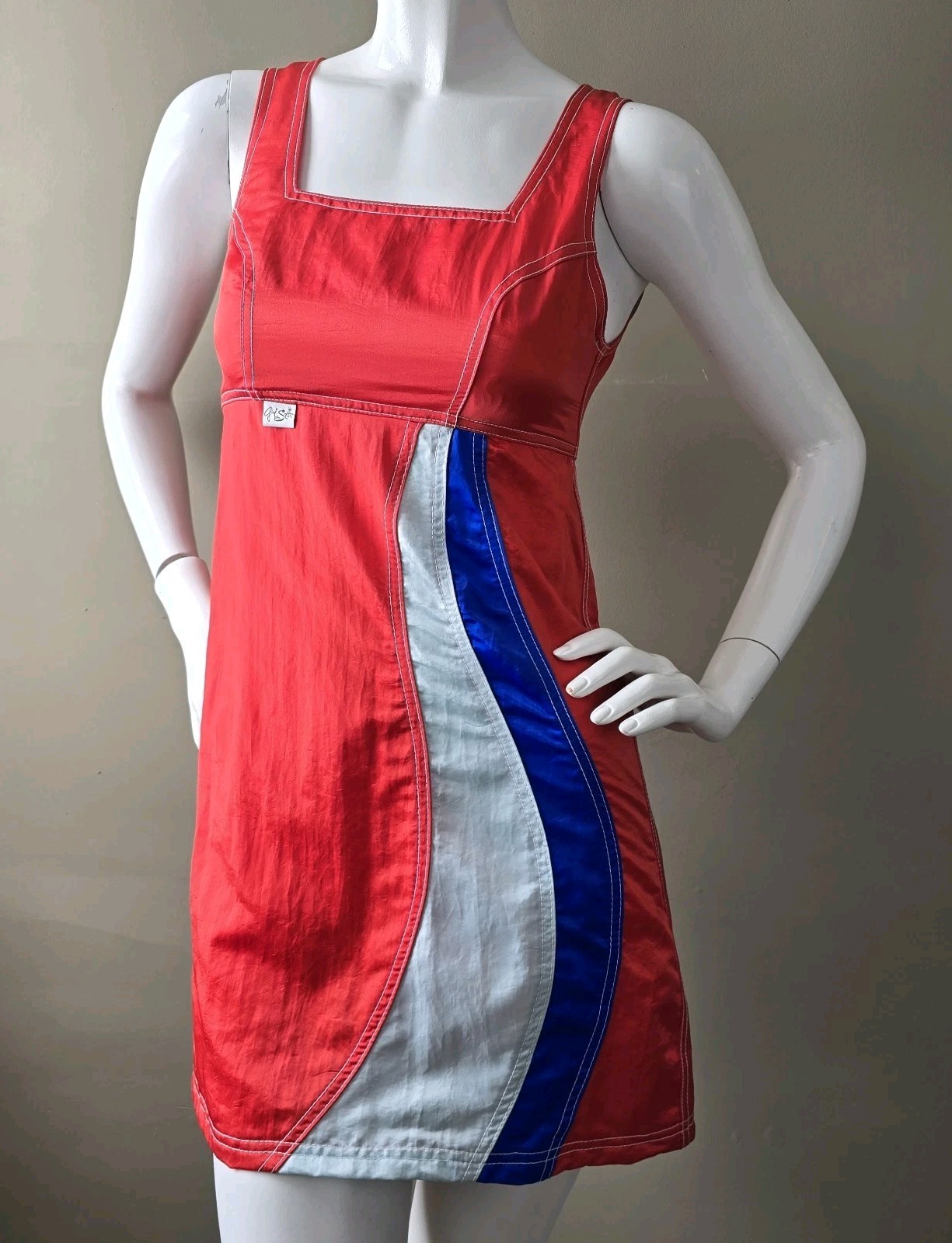 NWT 90’s Girl Star Board Dress Nylon XS Red White Blue Zip Back Delia’s